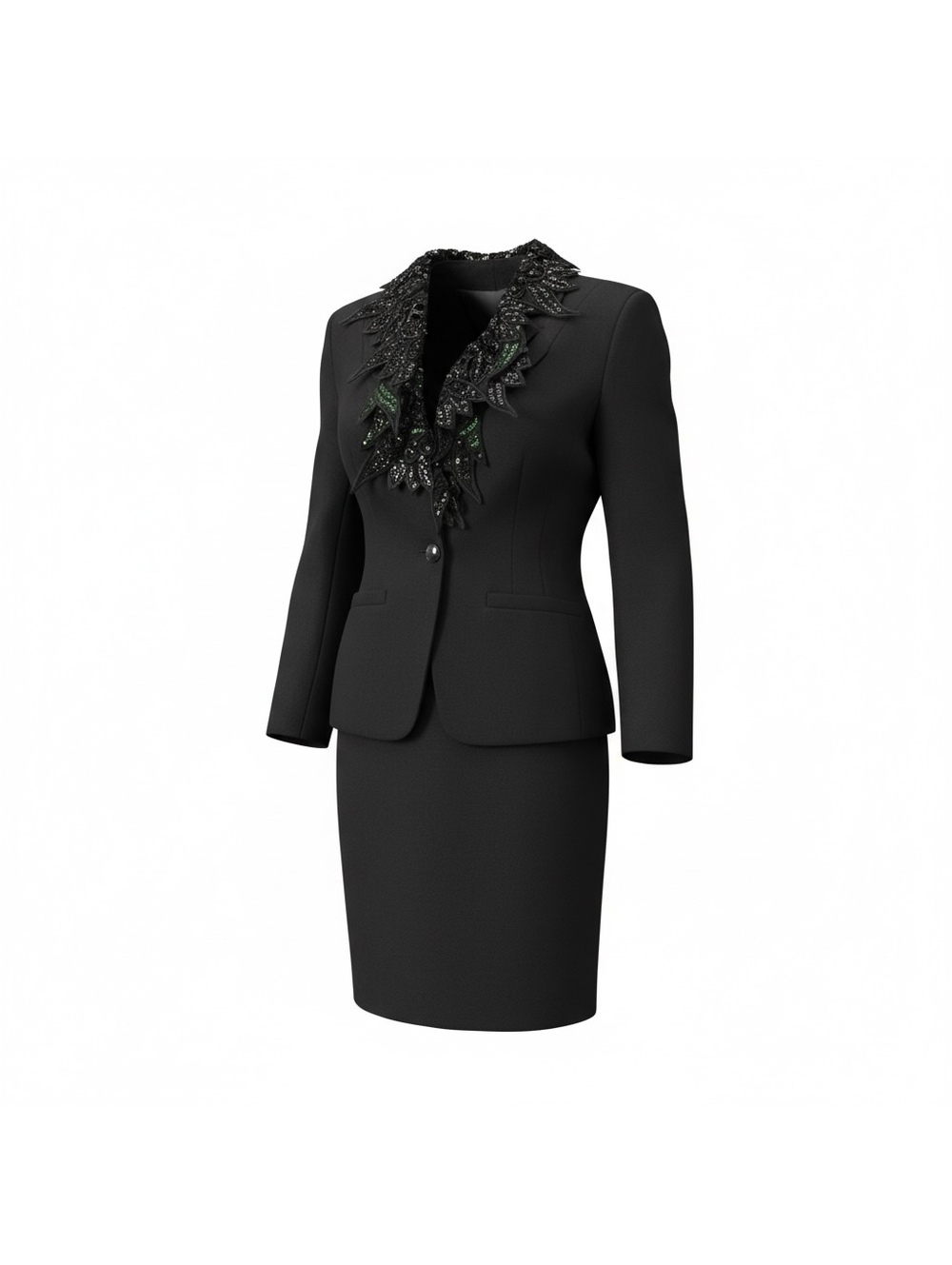 Black Embellished Statement Skirt Suit